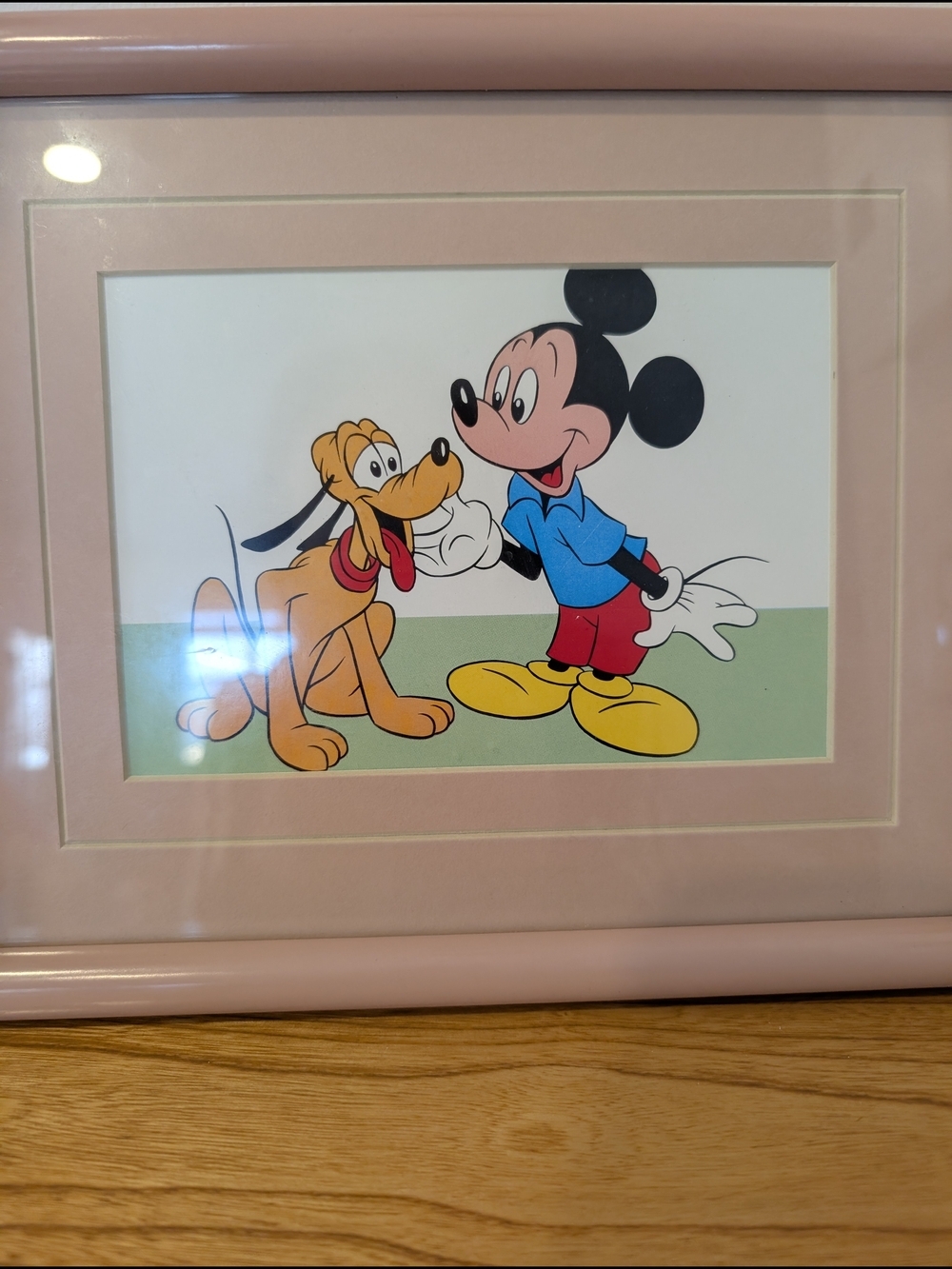 Mickey Mouse & Pluto Framed Print in Blush Pink Frame - Picture 2 of 4